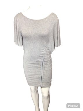 bebe Light Gray Ruched Side-Zip Mini Dress size small